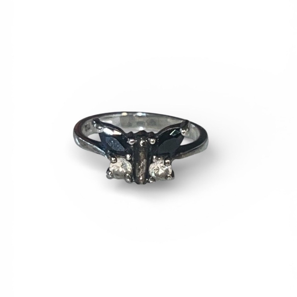 Silver Butterfly Ring with Black and White Accents